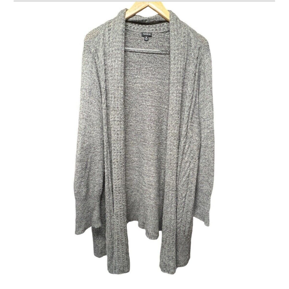 Torrid Open Front‎ Cardigan Sweater Women Size 5 Gray Long Length Knit Boho Chic